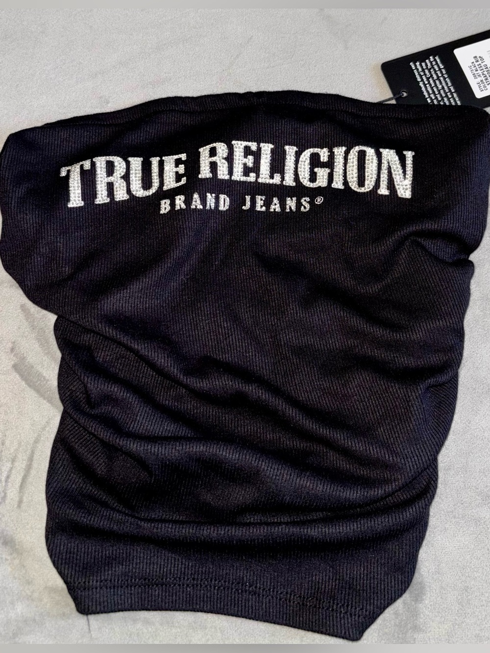 True Religion Black Tube Top with Rhinestone Logo